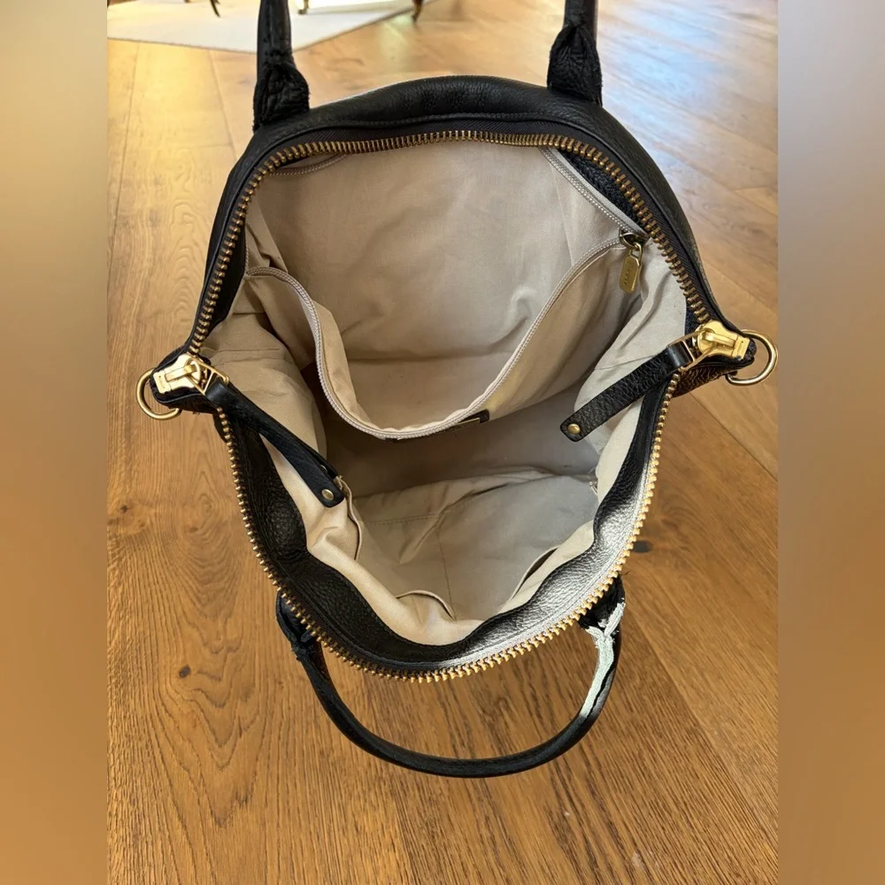 Roots Black Pebbled Leather Satchel with Brass/Gold Hardware - Picture 8 of 15